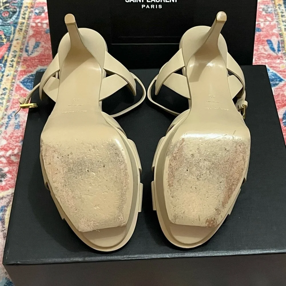 Saint Laurent Tribute Nude Powder 75MM Leather Platform Sandals - Picture 9 of 11